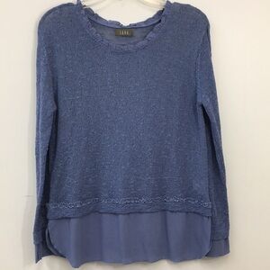 Saga Sheer Knit Ruffle Bottom Periwinkle Course Knit Sweater Size M EXCELLENT